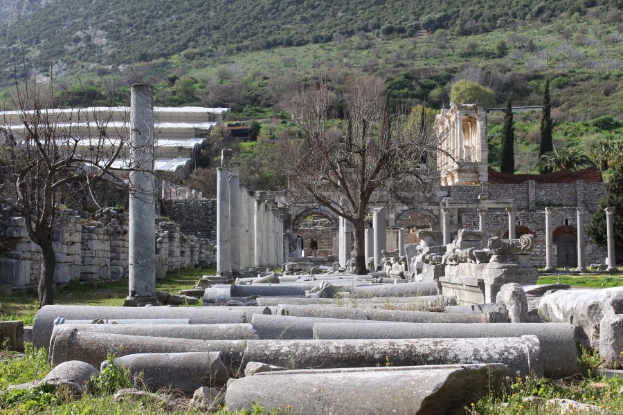 Broken pillars. The Celsus Library is in the top right corner.