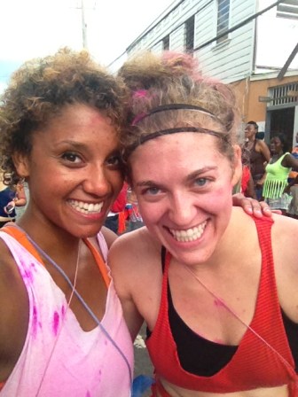 Alisha & Rachel at morning jouvert, post-pink powder.