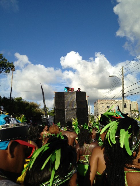 BIG SPEAKERS. Tian Winters, this awesome Antiguan soca artist, was singing on top of them.