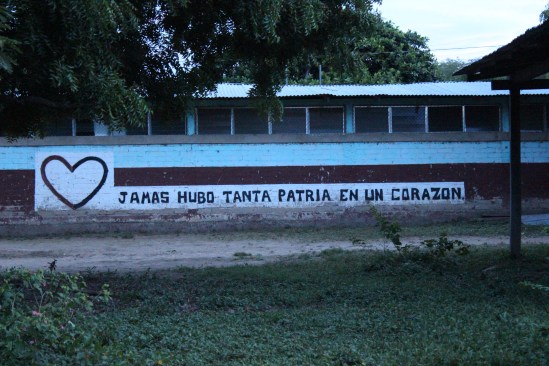 "Never was there so much homeland in one heart." A mural on the side of the secondary school.