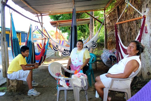 Selling hammocks on the street.